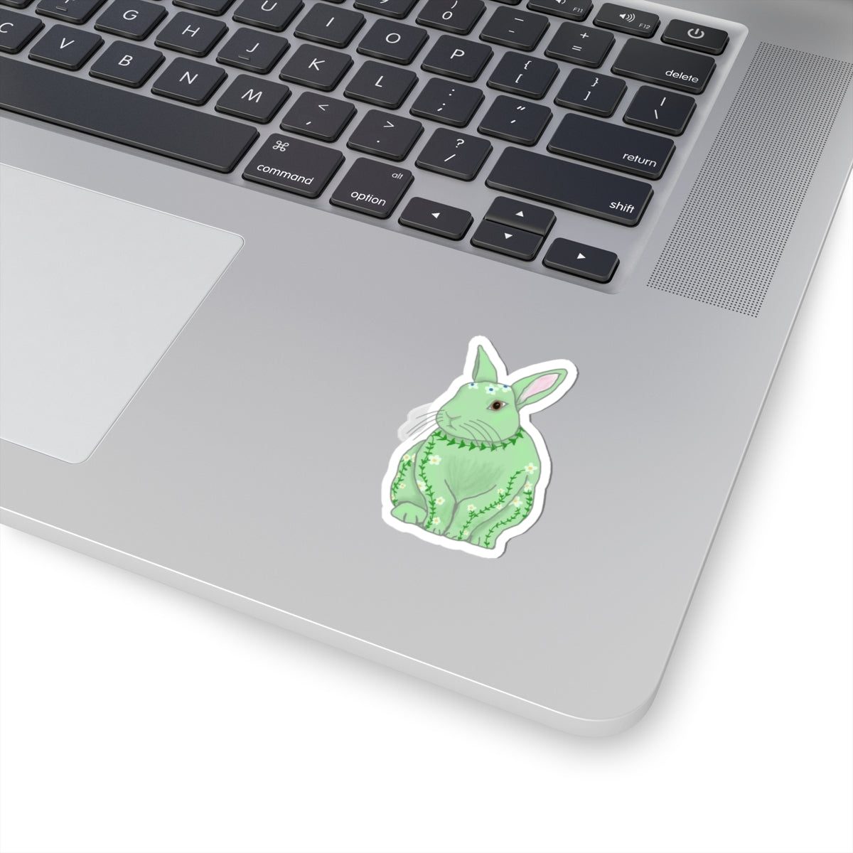 Cute Green Bunny Kiss-Cut Stickers | Floral Rabbit Design for Laptop, Planner & Gifts