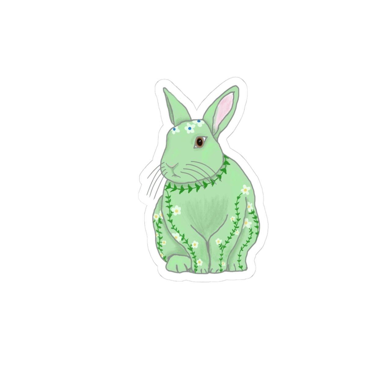 Cute Green Bunny Kiss-Cut Stickers | Floral Rabbit Design for Laptop, Planner & Gifts