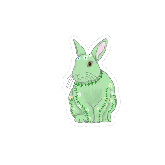 Cute Green Bunny Kiss-Cut Stickers | Floral Rabbit Design for Laptop, Planner & Gifts